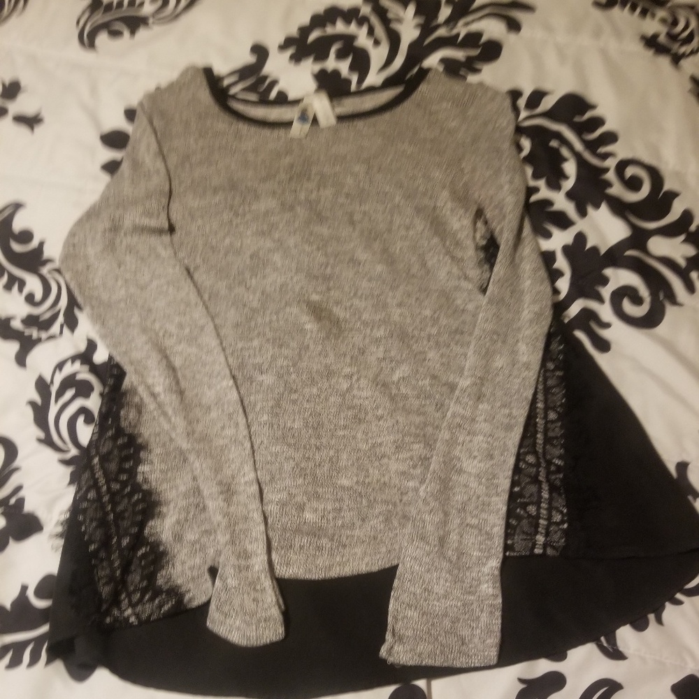 Gray and black lace top